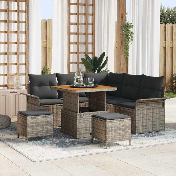 vidaXL Garten-Sofa-Set mit Kissen mit Speicher mit Kissen 8 pcs Grau