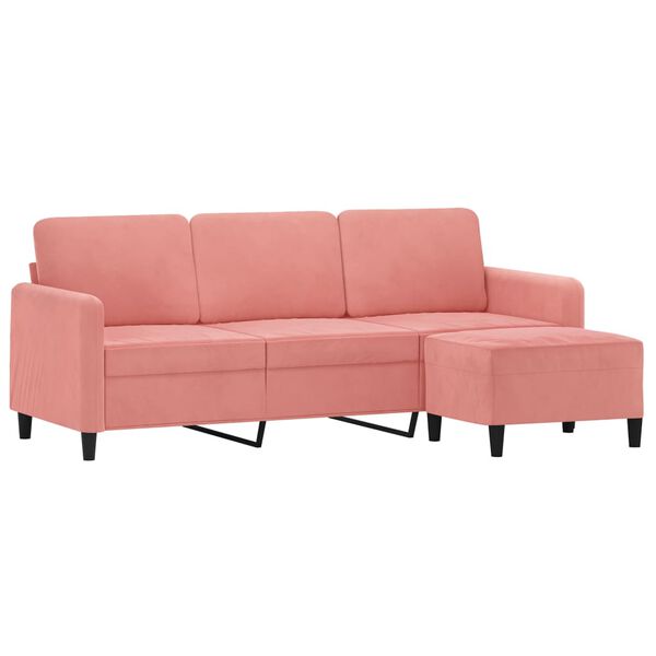 vidaXL 3-Sitzer-Sofa mit Hocker Rosa 180 cm Samt