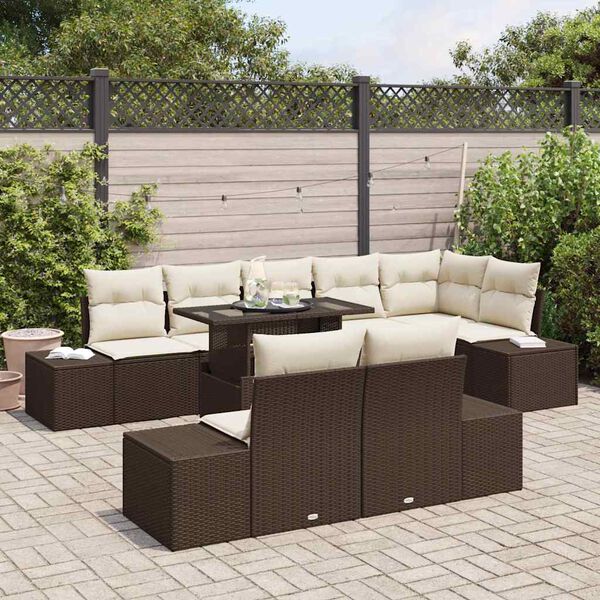 vidaXL Garten-Sofa-Set mit Speicher 9 pcs Braun Poly Rattan