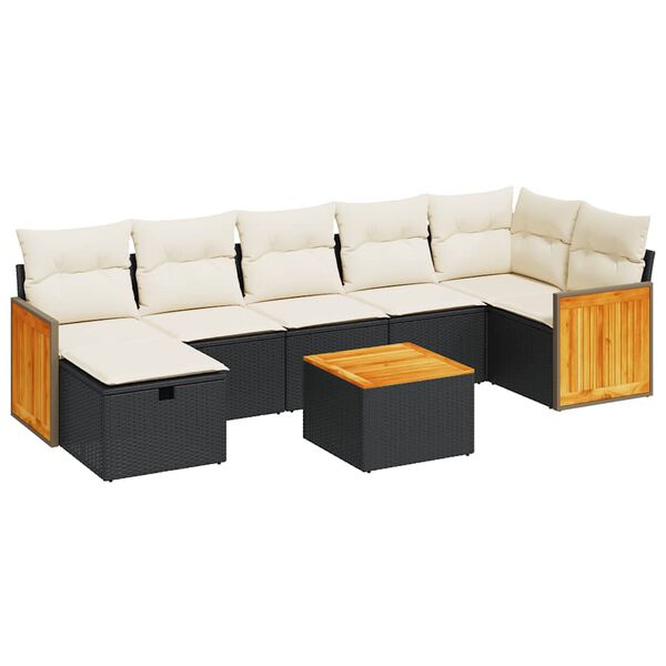 vidaXL 8-tlg. Garten-Sofagarnitur mit Kissen Schwarz Poly Rattan