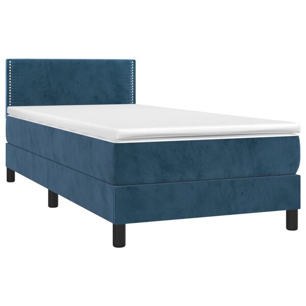 vidaXL Boxspringbett mit Matratze & LED Dunkelblau 100x200 cm Samt