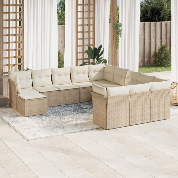 vidaXL 12-tlg. Garten-Sofagarnitur mit Kissen Beige Poly Rattan