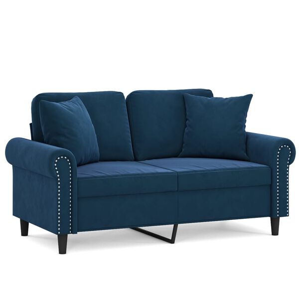 vidaXL 2-Sitzer-Sofa mit Kissen Blau 120 cm Samt