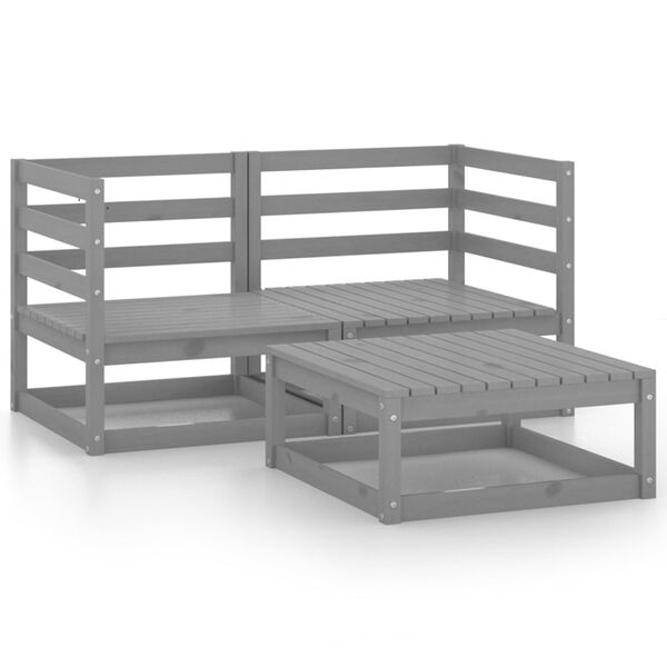 vidaXL 3-tlg. Garten-Lounge-Set Grau Massivholz Kiefer