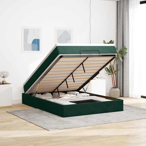 vidaXL Ottoman-Bett mit Matratze Dunkelgr&uuml;n 140x200 cm Samt