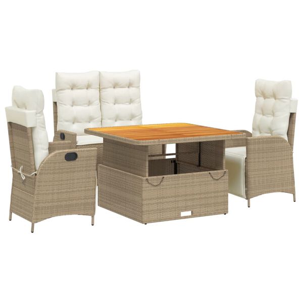 vidaXL 5-tlg. Garten-Essgruppe mit Kissen Beige Poly Rattan