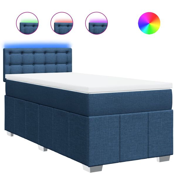 vidaXL Boxspringbett mit Matratze Blau 90x200 cm Stoff