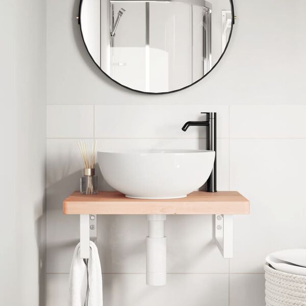 vidaXL Waschbeckenregal Wandmontage Stahl und Massivholz Buche