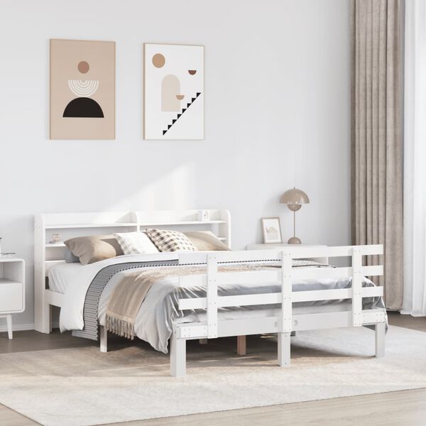 vidaXL Bettgestell mit Kopfteil ohne Matratze Wei&szlig; 120x200 cm