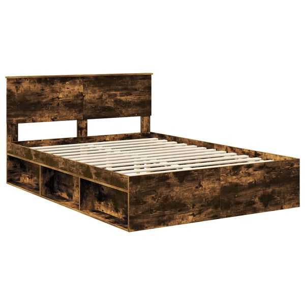 vidaXL Bettrahmen Ger&auml;ucherte Eiche 140 x 190 cm Holzwerkstoff