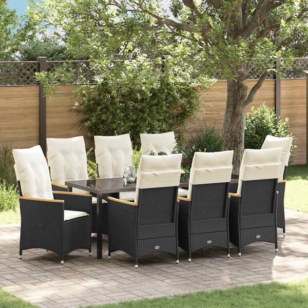 vidaXL Garten Essgruppe mit Kissen 9 pcs Schwarz Poly-Rattan