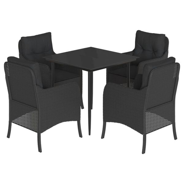 vidaXL 5-tlg. Garten-Essgruppe mit Kissen Schwarz Poly Rattan