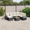 vidaXL 8-tlg. Garten-Sofagarnitur mit Kissen Schwarz Poly Rattan
