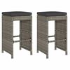vidaXL Garten-Barhocker mit Kissen 2 Stk. Grau Poly Rattan