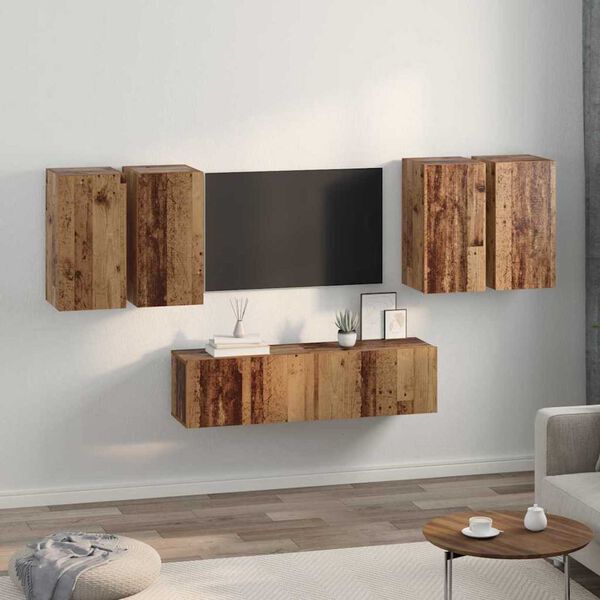 vidaXL TV-Schrankset Wandmontiert 6 pcs Altholz Holzwerkstoff
