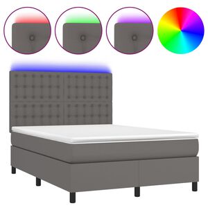 vidaXL Boxspringbett mit Matratze & LED Grau 140x190 cm Kunstleder