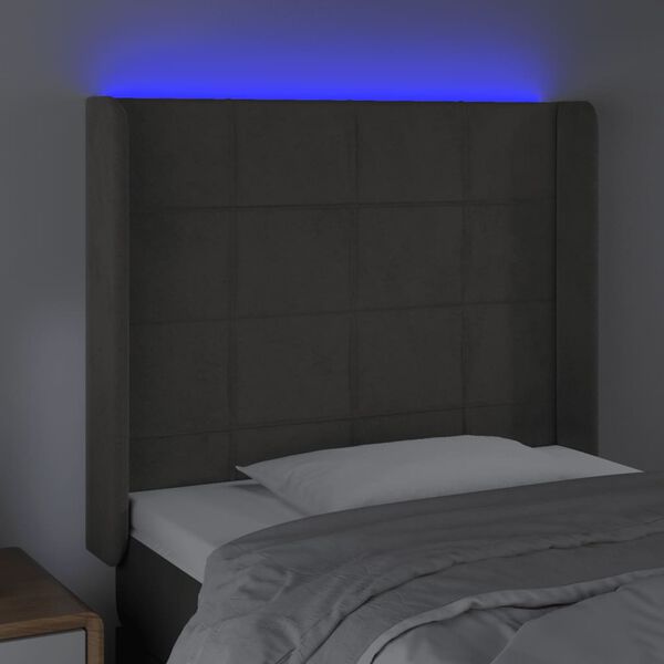 vidaXL LED Kopfteil Dunkelgrau 93x16x118/128 cm Samt