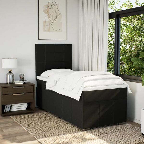 vidaXL Boxspringbett mit Matratze Schwarz 90x190 cm Stoff