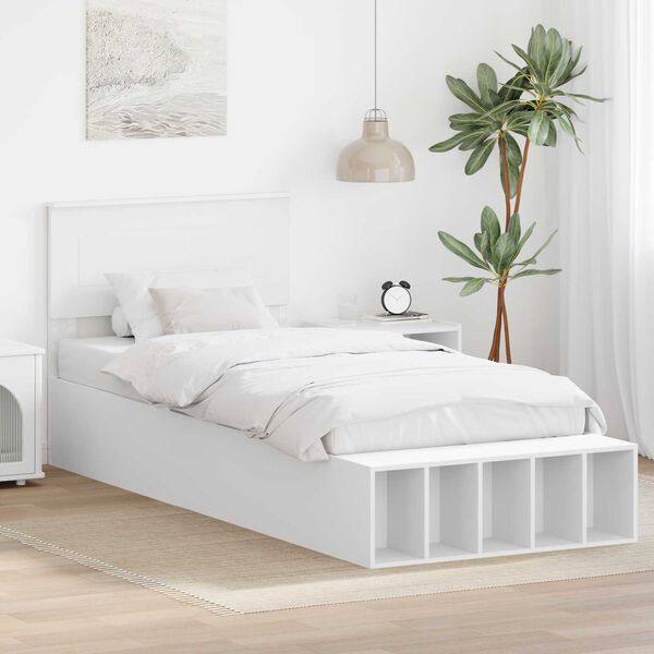 vidaXL Bettrahmen mit Regal Wei&szlig; 75 x 190 cm Holzwerkstoff