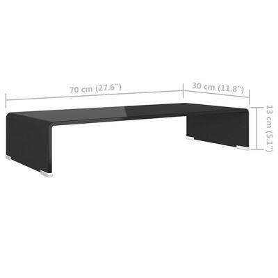 vidaXL TV-Tisch/Bildschirmerhöhung Glas Schwarz 70x30x13 cm