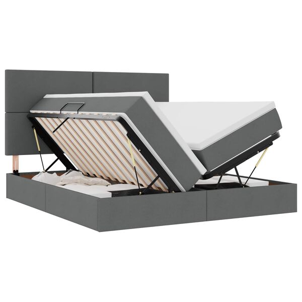 vidaXL Bett mit LED-Lichtleisten Dunkelgrau 200 x 200 cm Stoff