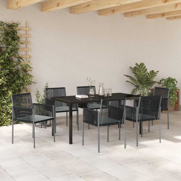 vidaXL Garten Essgruppe 7 pcs Schwarz PE-Rattan