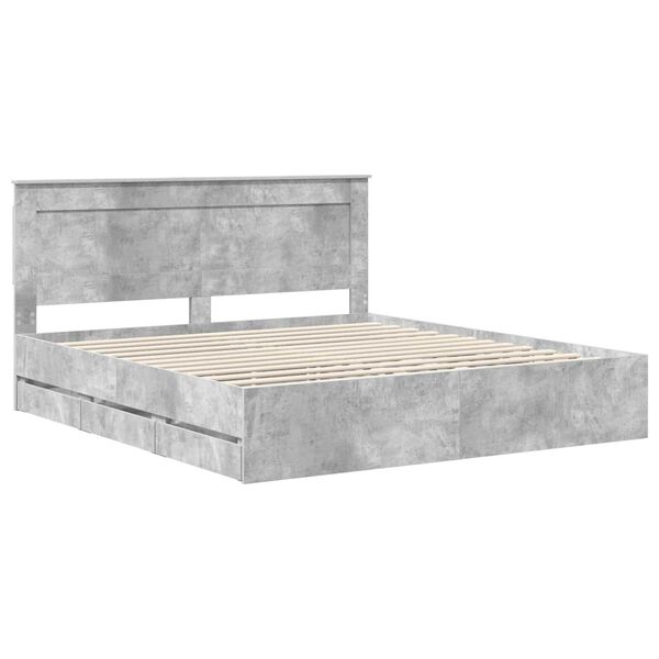 vidaXL Bettrahmen mit Kopfteil Beton Grau 180 x 200 cm Ingenieurs Holz