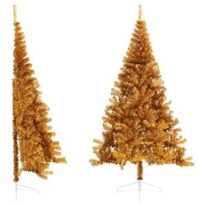 vidaXL K&uuml;nstlicher Halb-Weihnachtsbaum mit St&auml;nder Gold 210 cm PET