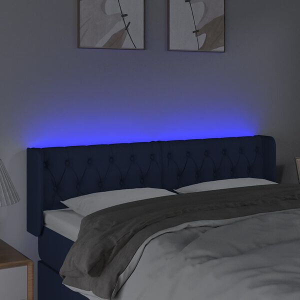 vidaXL LED Kopfteil Blau 147x16x78/88 cm Stoff