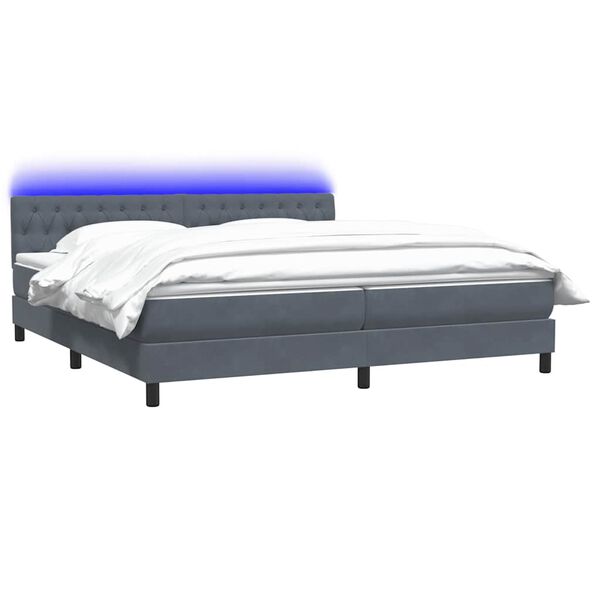 vidaXL Boxspringbett mit Matratze & LED Dunkelgrau 180x220 cm Samt