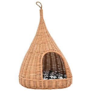 vidaXL Katzenhaus mit Kissen 40x60 cm Naturweide Tipi