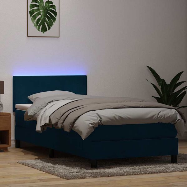 vidaXL Boxspringbett mit Matratze & LED Dunkelblau 80x210 cm Samt