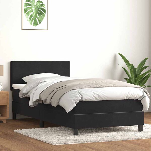 vidaXL Boxspringbett mit Matratze & LED Schwarz 100x210 cm Samt
