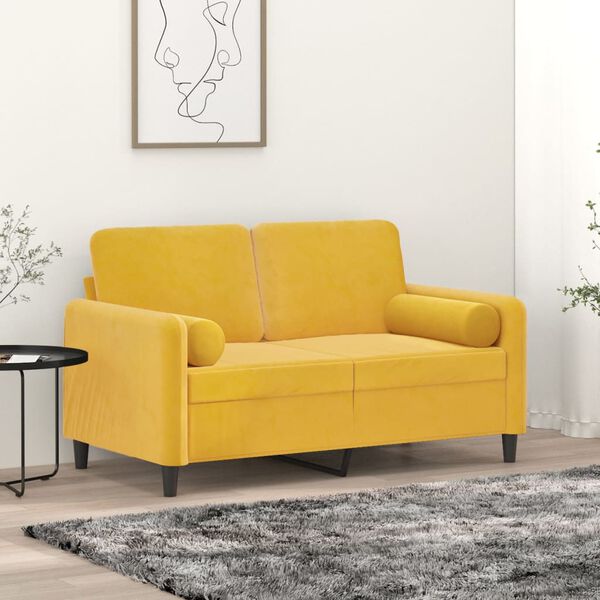 vidaXL 2-Sitzer-Sofa mit Kissen Hellgelb 120 cm Samt