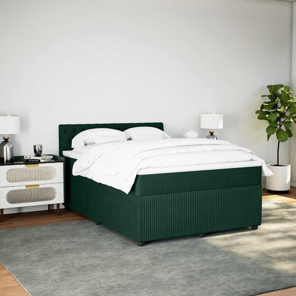 vidaXL Boxspringbett mit Matratze Dunkelgr&uuml;n 160x200 cm Samt