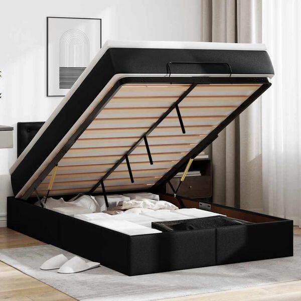 vidaXL Ottoman-Bett mit Matratzen & LEDs Schwarz 120x200 cm Kunstleder