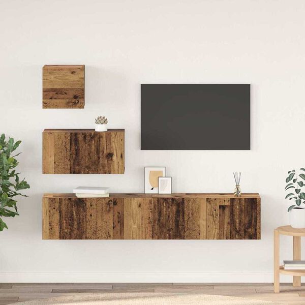 vidaXL TV-Schrankset Wandmontiert 4 pcs Altholz Holzwerkstoff
