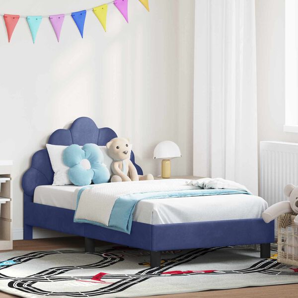 vidaXL Kinderbettgestell mit Kopfteil Polizeiblau 80 x 160 cm Samt