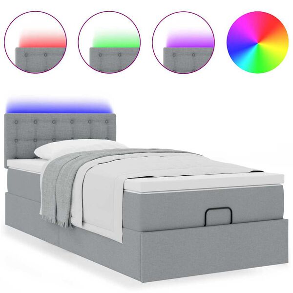 vidaXL Ottomane Bett mit Matratze & LEDs Hellgrau 90x200 cm Stoff
