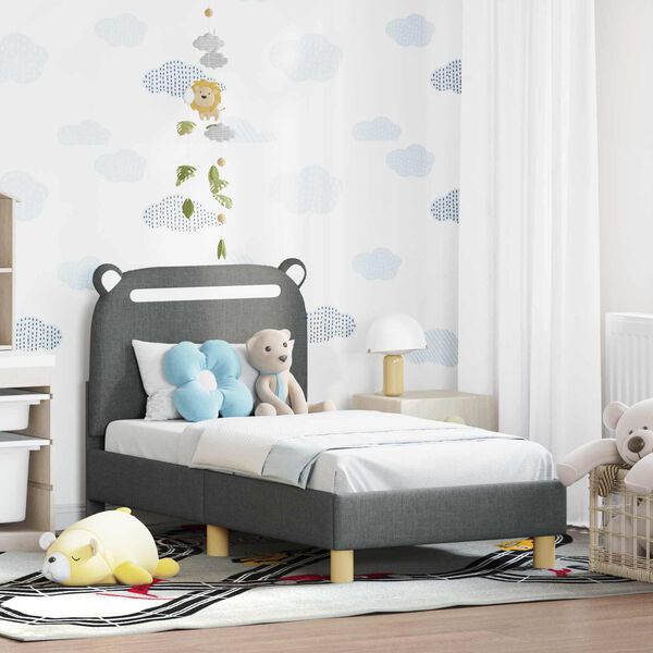 vidaXL Kinderbettgestell mit Kopfteil Dunkelgrau 70 x 140 cm Stoff