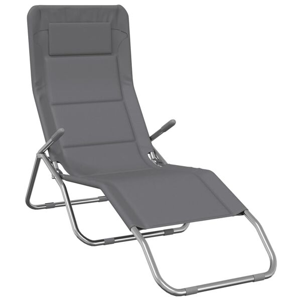 vidaXL Sonnenliegen 2 Stk. Grau Textilene & Pulverbeschichteter Stahl