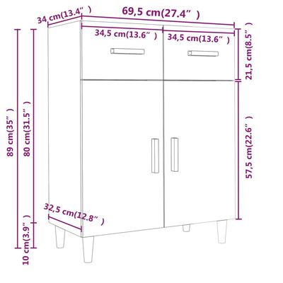 vidaXL Sideboard Schwarz 69,5x34x89 cm Holzwerkstoff