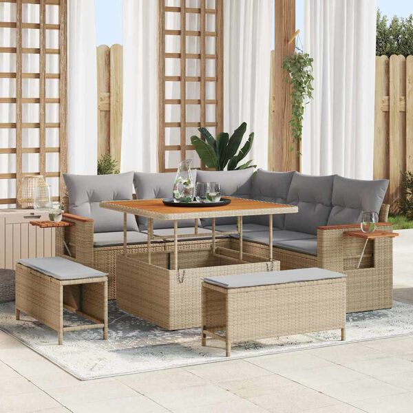 vidaXL Garten-Sofa-Set mit Kissen 8 pcs Beige und Hellgrau