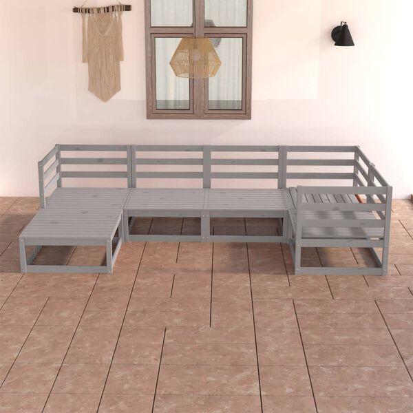 vidaXL 6-tlg. Garten-Lounge-Set Grau Massivholz Kiefer