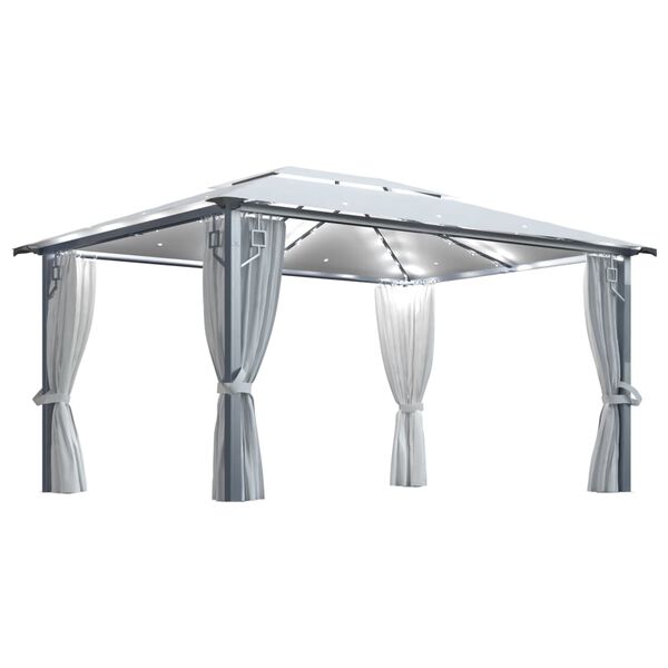 vidaXL Pavillon mit Vorh&auml;ngen & LED-Lichterkette 400x300 cm Creme Alu