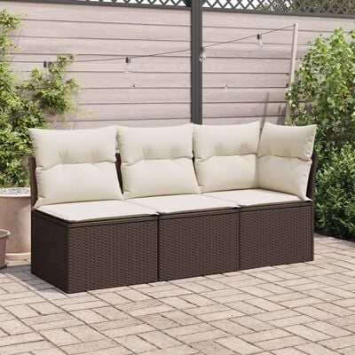 vidaXL Gartensessel ohne Armlehnen mit Kissen Braun Poly Rattan