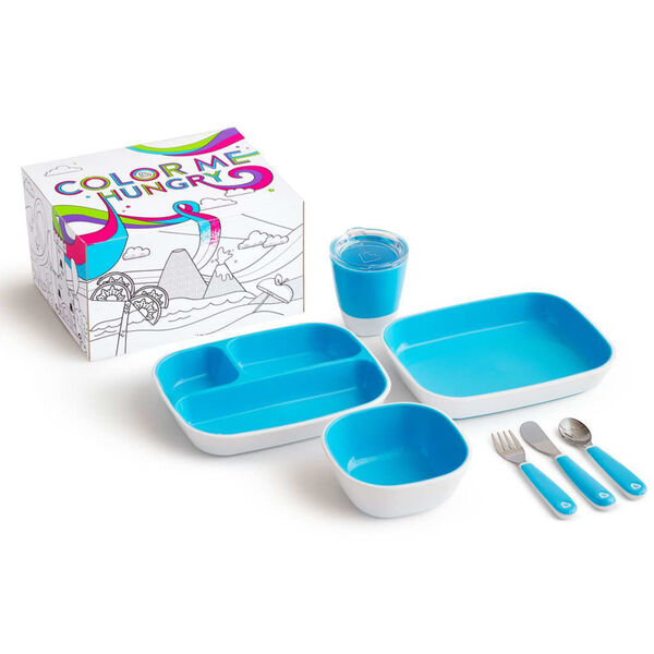 Munchkin 7-tlg. Kinder-Geschirrset Color Me Hungry Blau