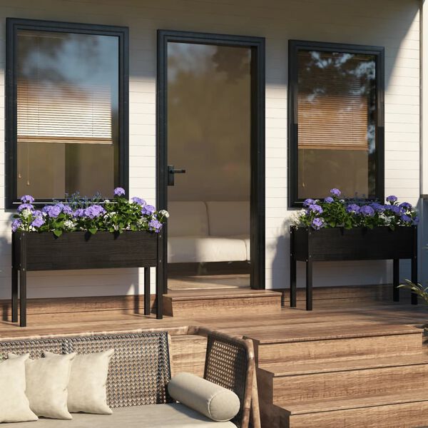 vidaXL Pflanzkübel 2 Stk. Schwarz 110x31x70 cm Massivholz Kiefer