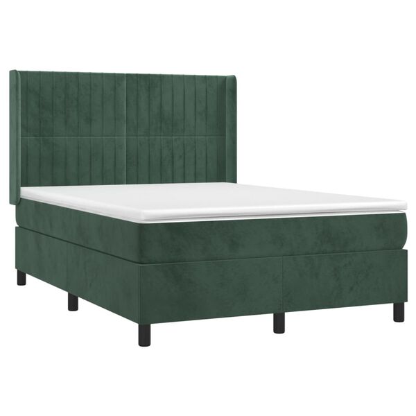 vidaXL Boxspringbett mit Matratze Dunkelgr&uuml;n 140x200 cm Samt