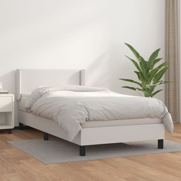 vidaXL Boxspringbett mit Matratze Wei&szlig; 90x200 cm Kunstleder